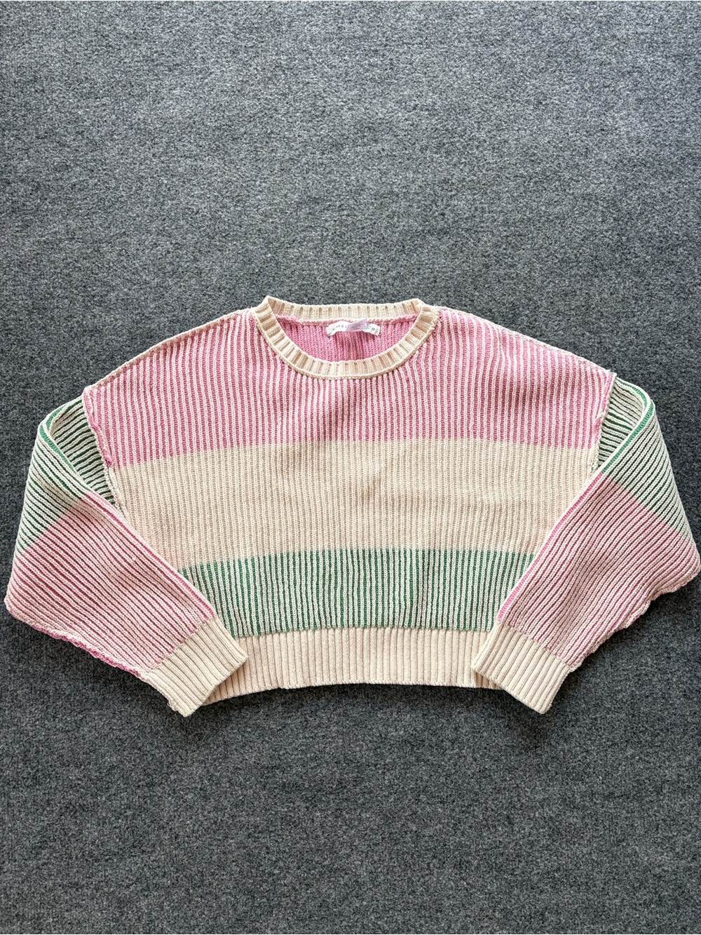 ALTAR’D STATE Pastel Striped Crewneck Sweater in Pink, Cream & Mint - Size XS